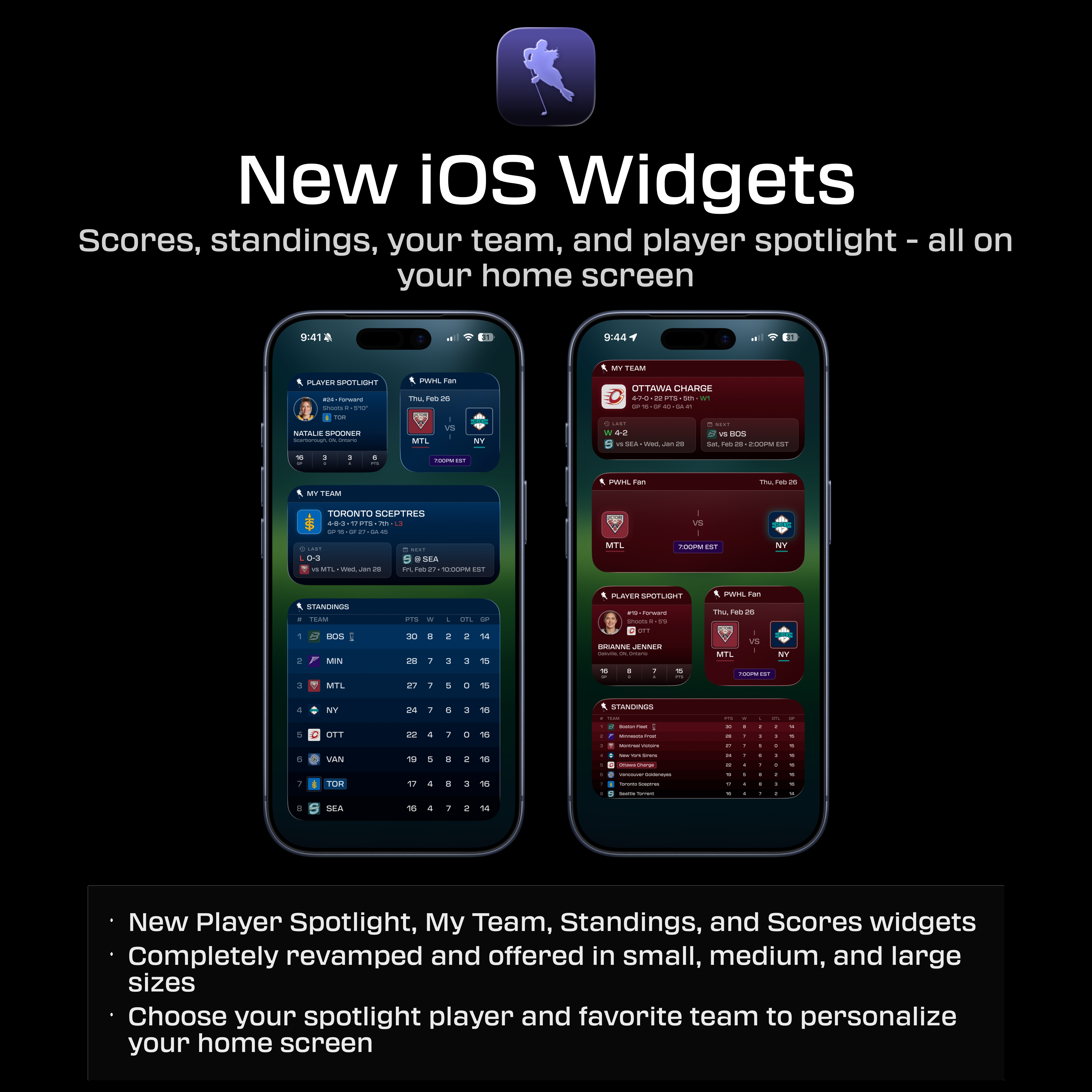 PWHL Fan App iOS Widgets
