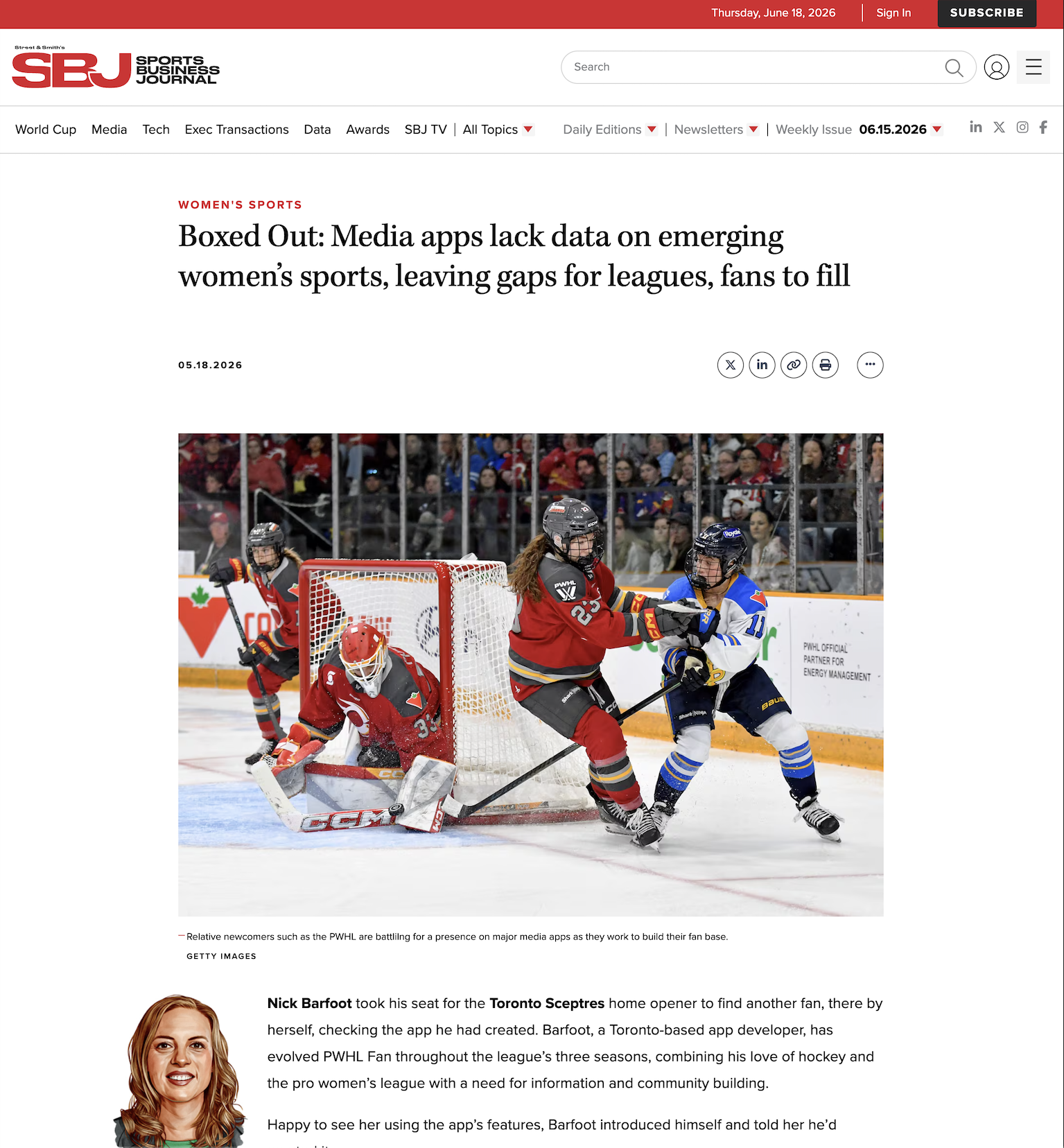 Sports Business Journal feature: Boxed Out — Media apps lack data on emerging women&rsquo;s sports, leaving gaps for leagues, fans to fill